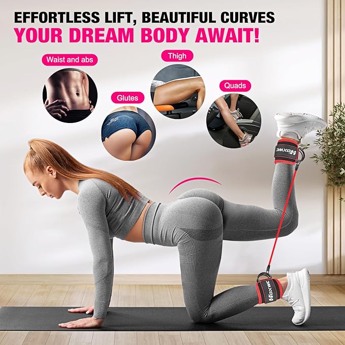 Ankle Resistance Bands with Cuffs, Ankle Bands for Working Out, Ankle Resistance Band for Leg, Booty Workout Equipment for Kickbacks Hip Fitness Training, Exercise Bands for Butt Lift Women