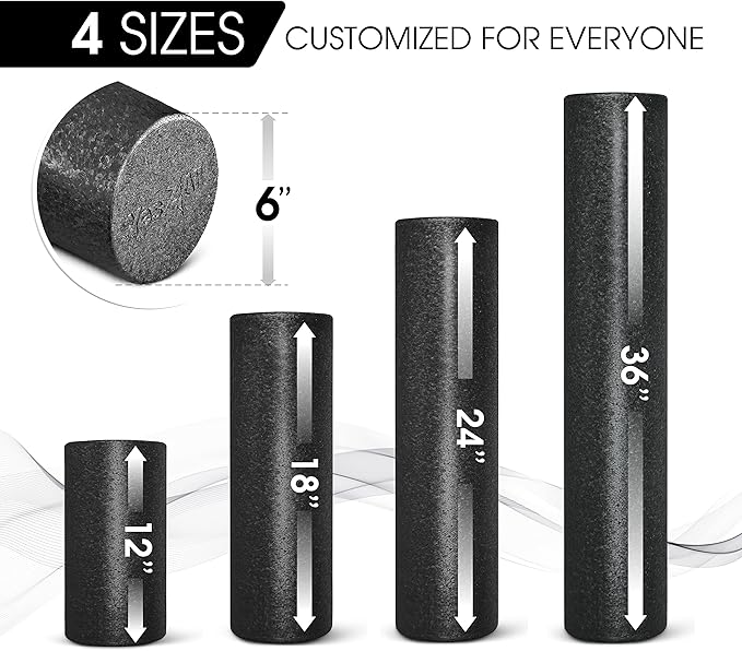 Yes4All High-Density EPP Round Back Roller Foam, Exercise Foam Roller for Yoga, Pilates & Stretching - 12, 18, 24, 36 inch
