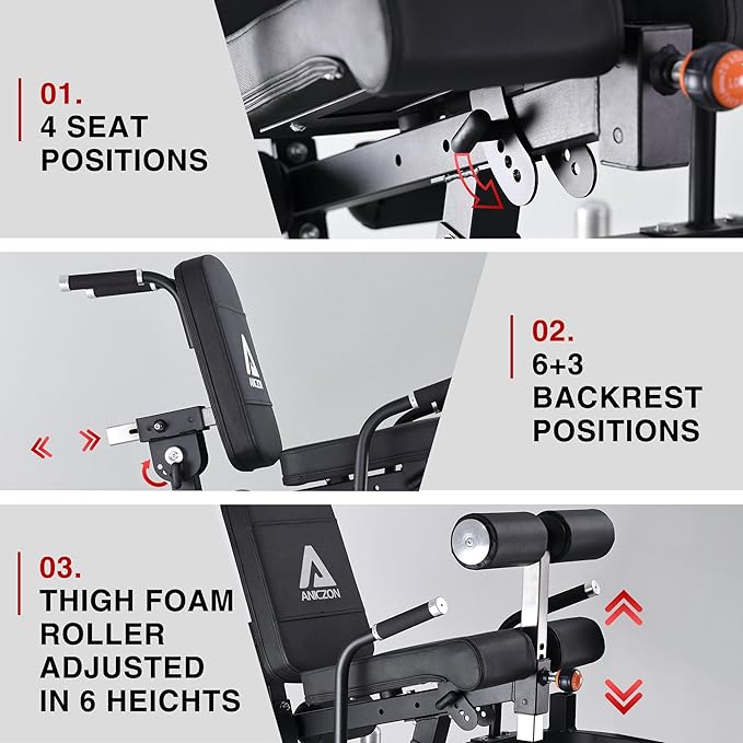 ANICZON Leg Extension and Curl Machine, Leg Rotary Extension for Thigh with Adjustable Seat & Backrest, Lower Body Leg Machine with Plate Loaded for Home Gym