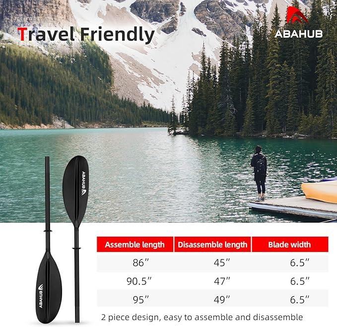 Abahub Kayak Paddle, 90.5 Inches Kayaking Oars for Boating, Canoeing with Free Paddle Leash, Aluminum Alloy Shaft Black/Blue/Green/Orange/Yellow Plastic Blades