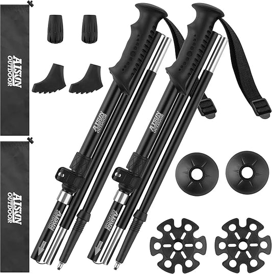 AISUNOURDOOR Lightweight Adjustable Trekking Poles, Aluminum Collapsible Travel Hiking or Walking Sticks for Women Children, with One Disposable Raincoat
