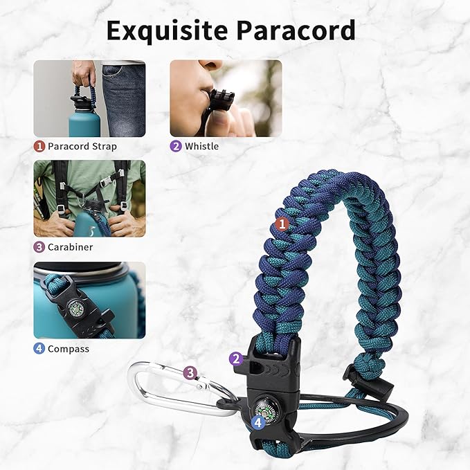 Trebo Insulated Water Bottle 64 oz, Half Gallon Metal Vacuum Water Jug with Handle and 3 Lids, Leakproof BPA-Free Water Flask for Gym Sports Hiking Travel, Keep Cold 48 Hours, Cyan Blue