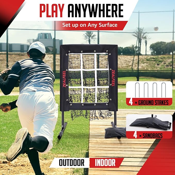 Baseball Pitching Net, 9 Hole Pitching Net with Strike Zone, 5 Height Adjustable Throwing Trainer, Heavy Duty Baseball Softball Net with Carry Bag for Solo Practice