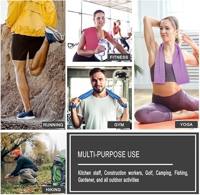 4 Packs Cooling Towel (40 x 12), Ice Towel, Microfiber, Soft Breathable Chilly Towel Stay Cool for Yoga, Workout, Sport, Gym, Camping, Fitness, Running, Workout & More Activities - Multicolor