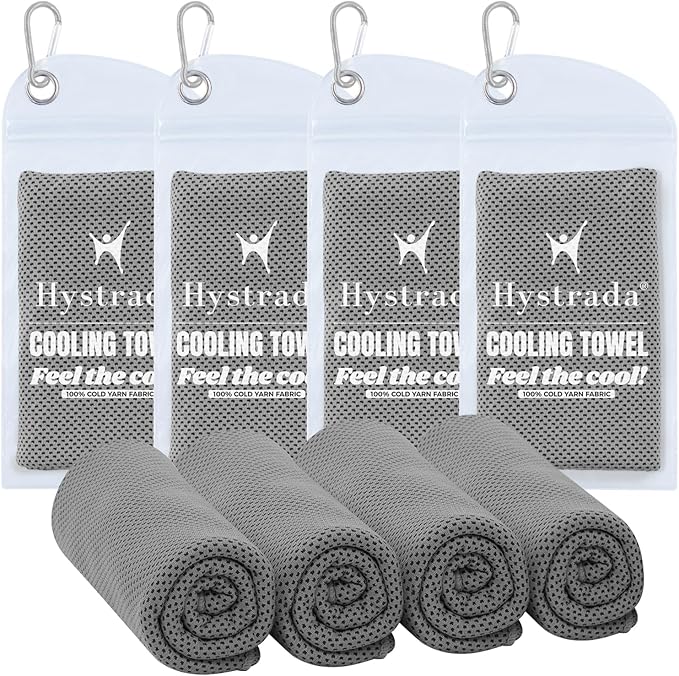 4 Pack Cooling Towels 40" x 12" - Instant Cooling Relief for Golf, Fitness, Camping, Hiking, Yoga, Pilates - Premium Quality, Portable Design