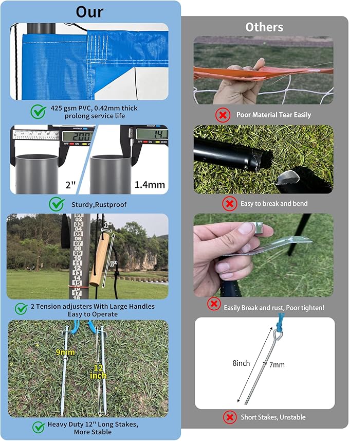 2025 Outdoor Professional Volleyball Net Set for Backyard Beach with Tetoron Net, Adjustable 2" Aluminum Poles, PU Volleyball,Carry Bag - Easy Setup & Anti-Sagg with 2 Tension Adjusters