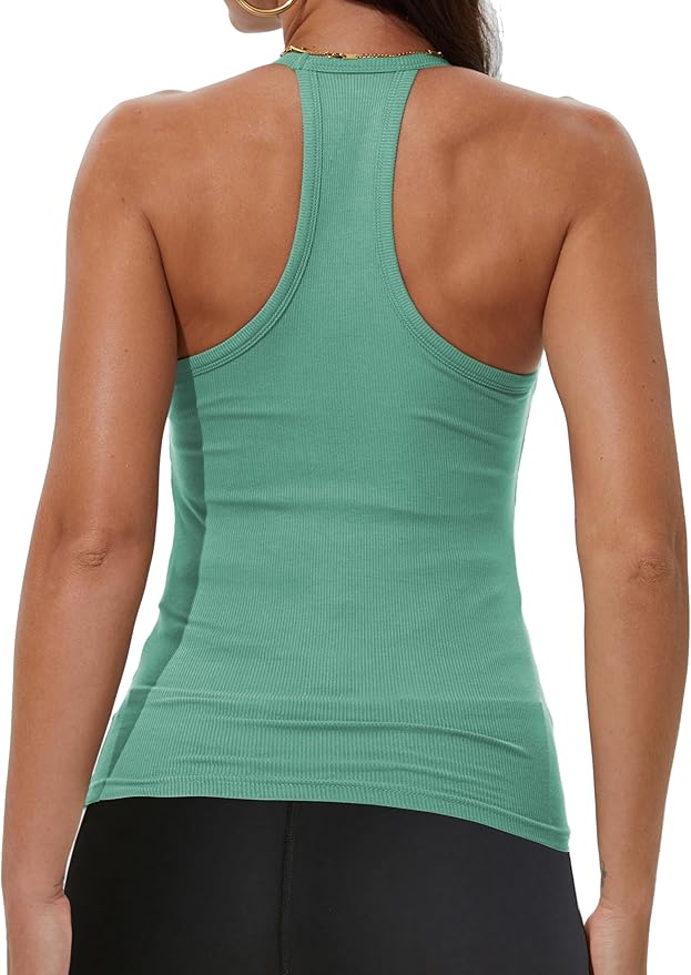 iGENJUN Workout Tops for Women Racerback Basic Tank Summer 2025 Camisole V Neck Slim Fit Ribbed Sleeveless