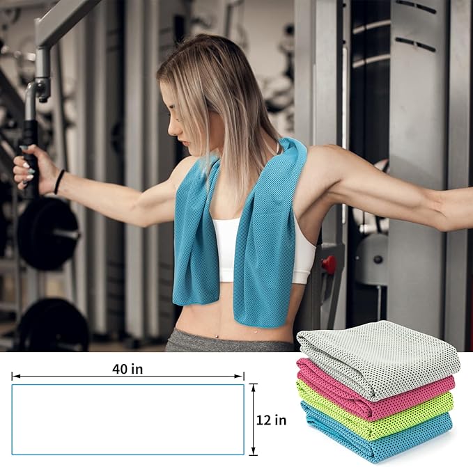 YESLIFE 4 Pack Cooling Towel 40"x12", Gym Towels for Men and Women, Soft Breathable Workout Towels for Yoga, Running, Sport, & More (Blue, Grey, Green, Pink)