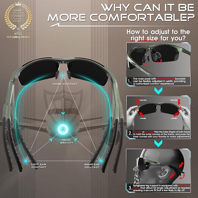 ATTCL Men's Sports Polarized Sunglasses Men for Driving running Fishing Golf - UV Protection Sun glasses Metal Frame