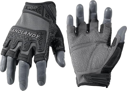 HANDLANDY Fingerless Work Gloves for Men, Padded Half Finger Tactical Mechanics Gloves, Utility Trucker Driver Gloves (Grey, X-Large (Pack of 1))