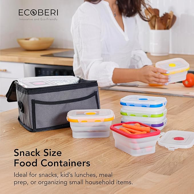Small Collapsible Silicone Containers, Perfect for Snacks, Travel, Space-Saving Storage, Set of 8