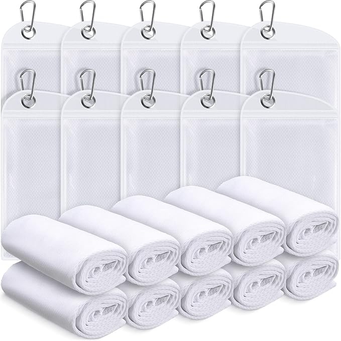 20 Pcs Cooling Towel 40" x 12" Ice Towel for Neck and Face Microfiber Chilly with Bag Breathable Yoga Gym Stay Cool Towels Sweat Rag for Workout Running Camping Pilates Beach Accessories (White)