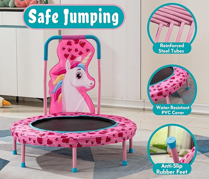 SSLine 36 inch Kids Small Baby Toddler Trampoline with No-Gap Spring Design, Mini Trampoline with Handle Bar and Safety Padded Cover, Indoor Outdoor Fun for Kids