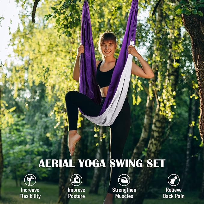 ZELUS Aerial Yoga Swing Sling Strong Yoga Hammock Kit Set Trapeze Inversion Equipment Include 2 Extensions Straps and Ceiling Mounting Kit