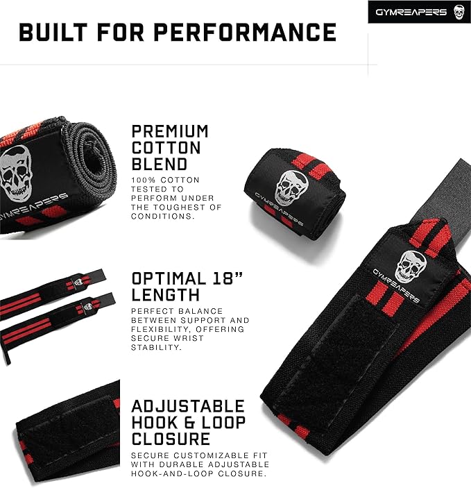 Gymreapers Weightlifting Wrist Wraps (IPF Approved) 18" Professional Quality Wrist Support with Heavy Duty Thumb Loop - Best Wrap for Powerlifting Competition, Strength Training, Bodybuilding