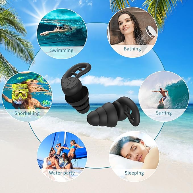 Swimming Ear Plugs for Adults, 4 Pairs Reusable Silicone Waterproof Colorful Swim Earplugs for Swimming Showering Snorkeling Surfing and Water Sports, Water Ear Plugs for Men and Women