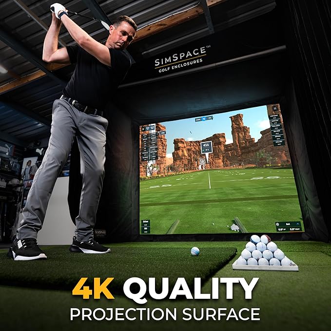 Golf Simulator Enclosure with Impact Display Projection Screen, use with All Golf Launch Simulators and Monitors.
