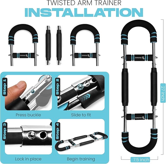 Adjustable Twister Arm Trainer for Men & Women – Twister Arm Chest Exerciser Portable Spring Resistance Home Workout Equipment with 4 Spring, Anti-Slip Handles for Easy Grip & Carry Bag