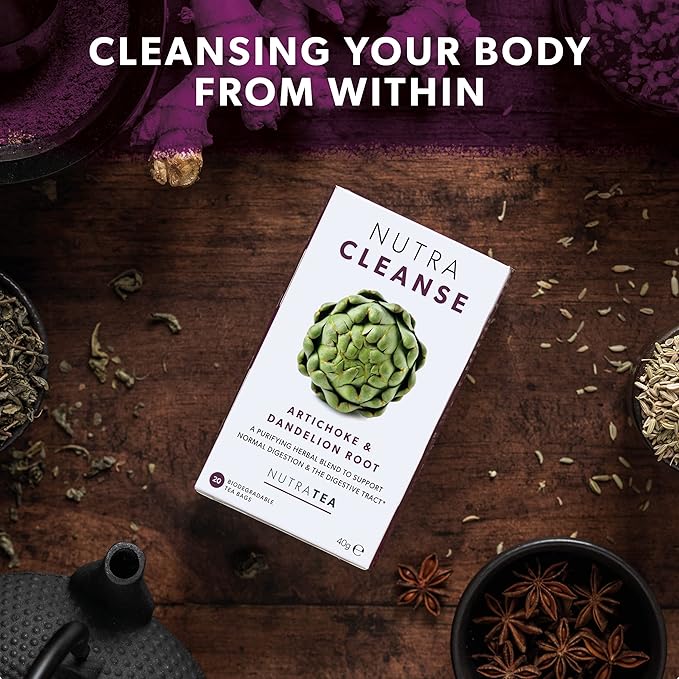Nutra Tea NUTRACLEANSE - Detox Tea | Colon Cleanse Tea | Constipation Teabags - Full Body Detox Cleanse – Includes Dandelion Root & Burdock Root - 20 Individually Wrapped Bags - Herbal Teas (1 Pack)