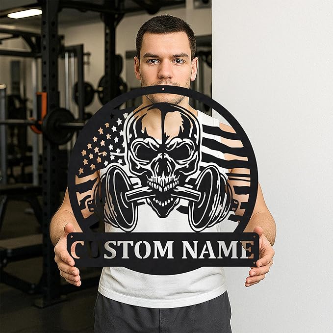 Gym Metal Sign Personalized Custom Name Fitness Decor for Home Workout Room, Powerlifting Garage Center Motivational Wall Art, Gift for Women, Men, Dad, Papa, Grandpa, Mother, Sister, Girls