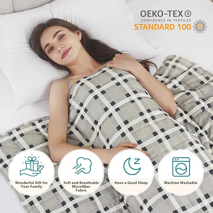 L'AGRATY Weighted Blanket - 60"x80" 15lbs Cooling Breathable Heavy Blanket Microfiber Material with Glass Beads for Adult All-Season Summer Fall Winter Soft Thick Comfort