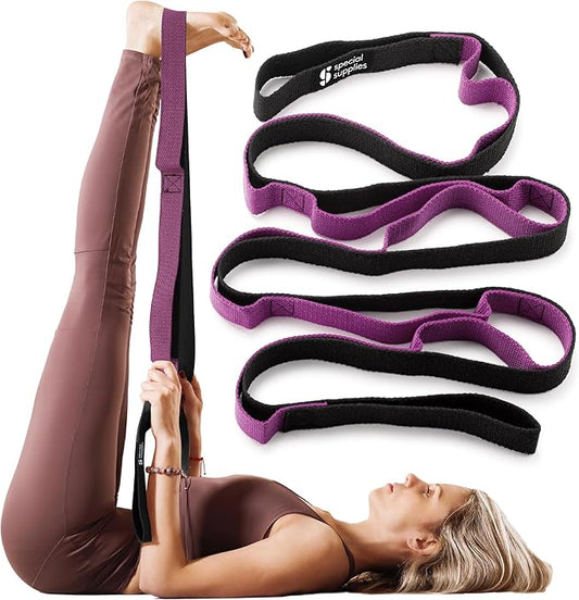 SPECIAL SUPPLIES Yoga Strap for Stretching, Stability Training, Fitness, Flexibility, Physical Therapy, Home Workout Equipment, Strength Training, and Pilates (Purple)