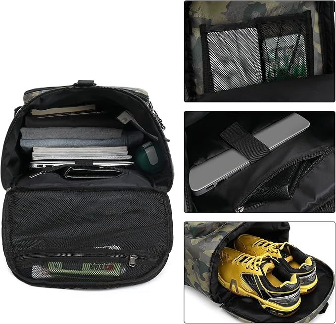 Kalesi Gym Duffle Bag Backpack 4-Way Waterproof with Shoes Compartment for camouflage travel Sport Hiking laptop (camouflage)