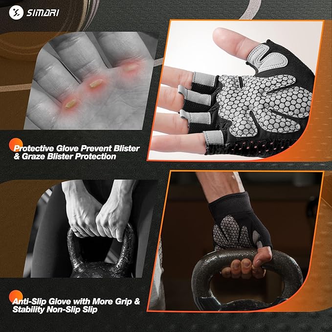 SIMARI Breathable Workout Gloves for Men and Women, Padded Weight Lifting Gloves with Great Grip, Full Palm Protection for Gym Training, Cycling, Weightlifting, Exercise, Crossfit, Climbing