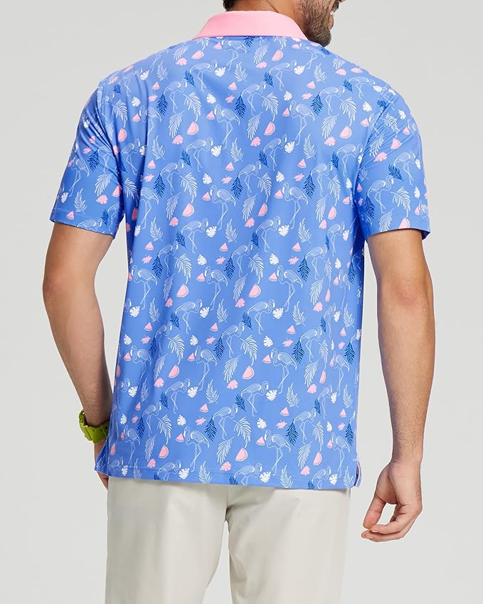 Golf Shirts for Men - Moisture Wicking Short Sleeve Performance Sport Casual Striped Collared Mens Polo Shirt