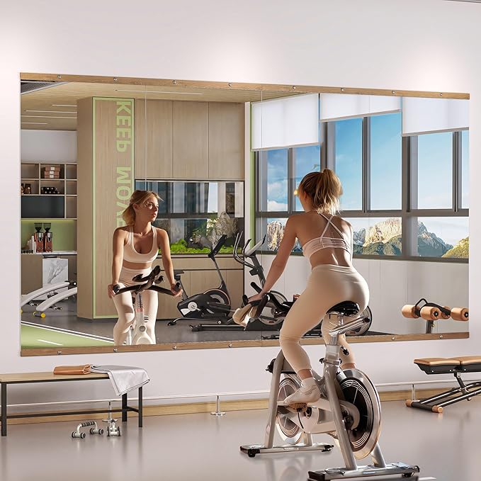 Hasipu 3Pcs 55''x20'' Home Gym Mirror Large Full Length Wall Mounted Full Body Mirror for Yoga Dance Fitness Exercise Studio Bedroom Garage, Frameless Tempered Glass Workout Mirrors Walnut Rectangular