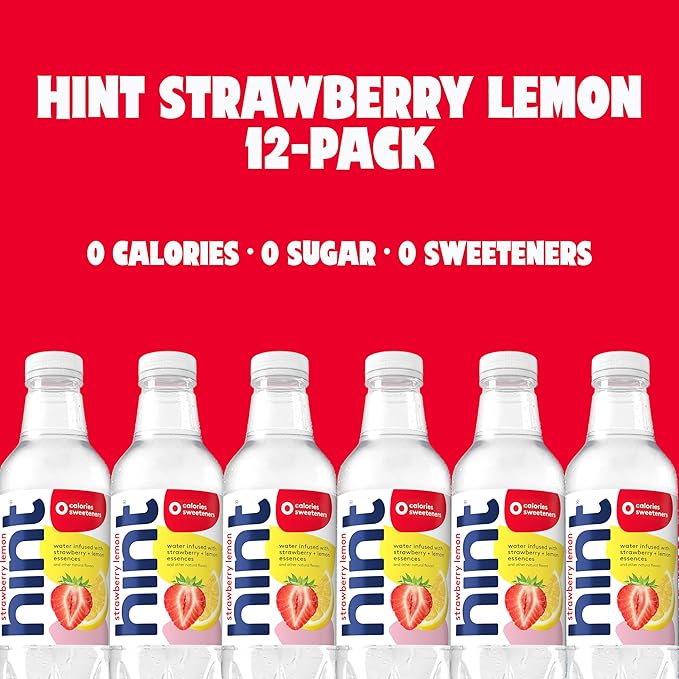 Hint Water Strawberry Lemon, Pure Water Infused with Strawberry and Lemon, Zero Sugar, Zero Calories, Zero Sweeteners, Zero Preservatives, Zero Artificial Flavors,16 Ounce Bottles, (Pack of 12)