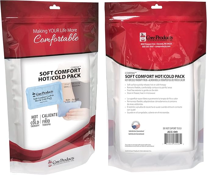 Core Products Soft Comfort CorPak – Reusable Hot & Cold Therapy Pack, Ice Pack for Injuries, No-Frost Compress for Muscle, Back & Joint Pain Relief – 3" x 5", Made in USA