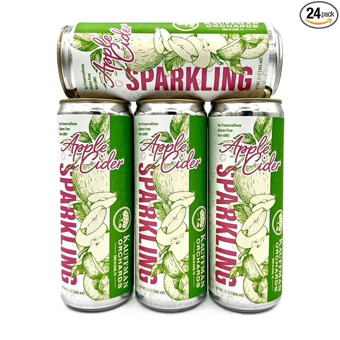 Kauffman Orchards Sparkling Apple Cider, 12 oz. Can (Pack of 24)
