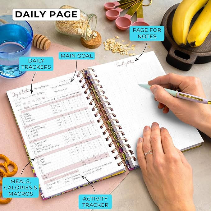 PLANBERRY Food Journal Premium – Nutrition Planner – Diet & Calorie Tracker – Meal & Exercise Diary – Weight Loss Journal (Exotic Cocktail)