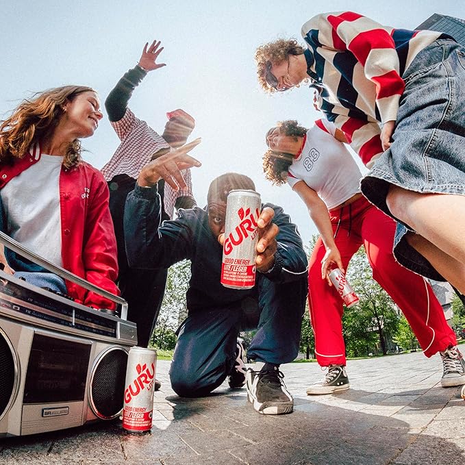 GURU Lite Organic Energy Drinks, Clean Energy Drink with Plant Based Natural Caffeine from Green Tea, Low Calorie, Gluten Free and Vegan, 140MG Caffeine, Healthy Drinks, 12oz (Pack of 24)