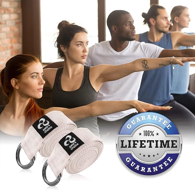 2-PACK or 5-PACK Yoga Exercise Adjustable Straps 8Ft | BONUS eBook | with Durable D-Ring For Pilates & Gym Workouts | Hold Poses, Stretch, Improve Flexibility & Maintain Balance