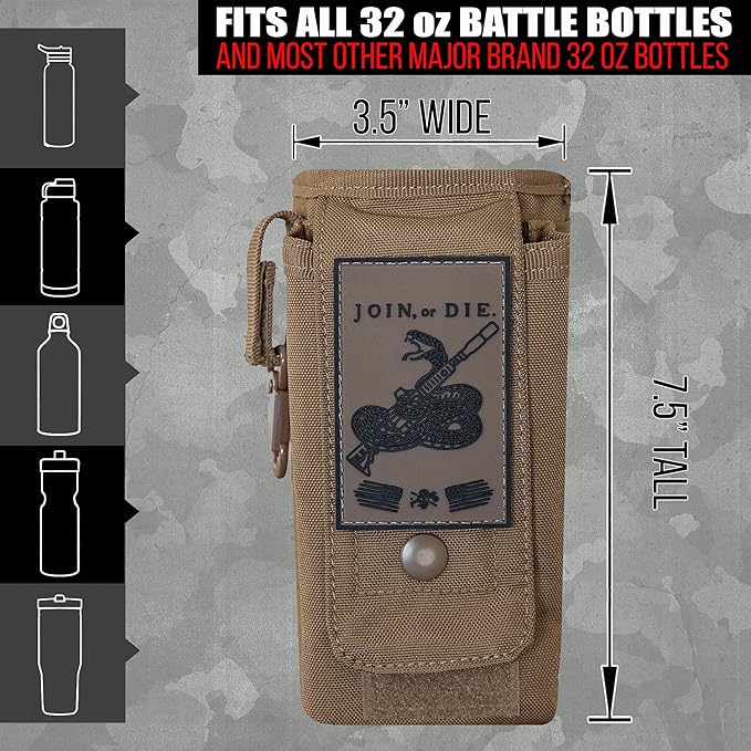 Iron InfideI Battle Bottle Sleeve - 64 oz and 32 oz Water Bottle Sleeve Only for Half Gallon 1L Steel Water Bottle | Rugged Cover with Molle for Versatile Design with Storage for Phone, Wallet & Keys