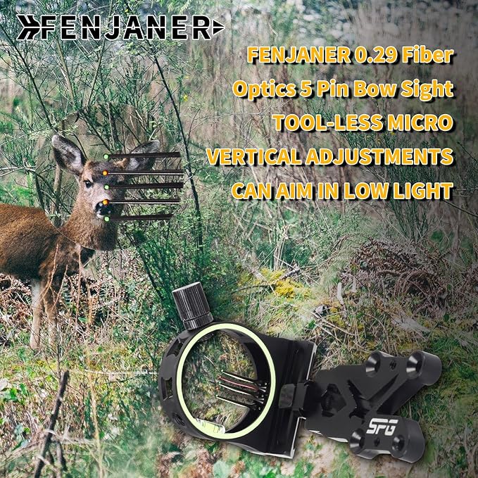 Archery 5 Pin Bow Sight .029 Fiber Optics Sight with Rheostat Light & Reversible Mount Design for Compound Bow (Right Hand)