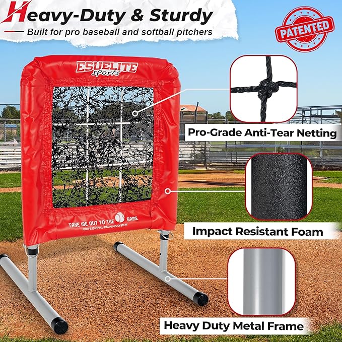 Heavy-Duty 9 Hole Pro Style Baseball & Softball Pitching Net with Strike Zone Target - Adjustable Portable Design for Training, Includes 4 Stakes & 2 Sandbags
