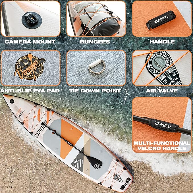 UPWELL 11’6”/11'2”/11'/10'8”/10'6”/10'2” Inflatable Stand Up Paddle Board with sup Accessories Including Backpack, Repairing Kits, Non-Slip Deck, Leash, 3 Fins, Paddle and Hand Pump