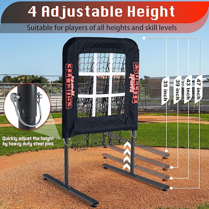 9 Hole Pitching Net with Strike Zone, Baseball Pitching Target, Softball Pitching Net, Portable Pitcher Training Equipment Height Adjustable