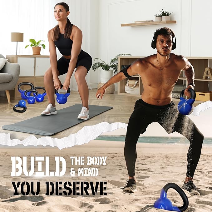 Yes4All 5-100 LB Kettlebells Vinyl Coated Cast Iron for Dumbbell Weights Exercises, Gym, Fitness, Full Body Workout Equipment Push up, Grip and Strength Training