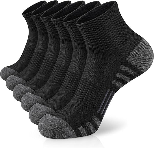 Airacker Athletic Quarter Socks with Cushion Running Ankle Socks for Men Women 6 Pairs