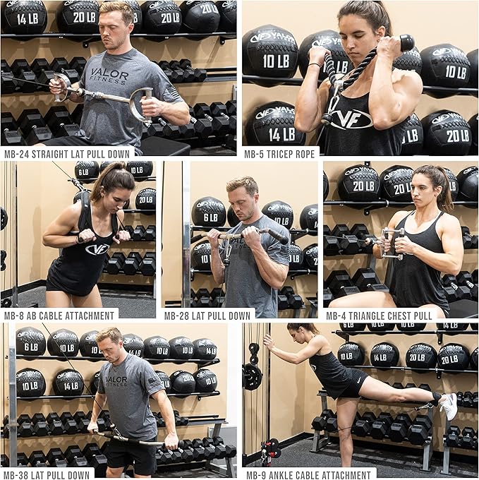 Valor Fitness BD-62 Wall Mounted Cable Machine with Adjustable Dual Pulley System Functional Home Gym Workout Equipment