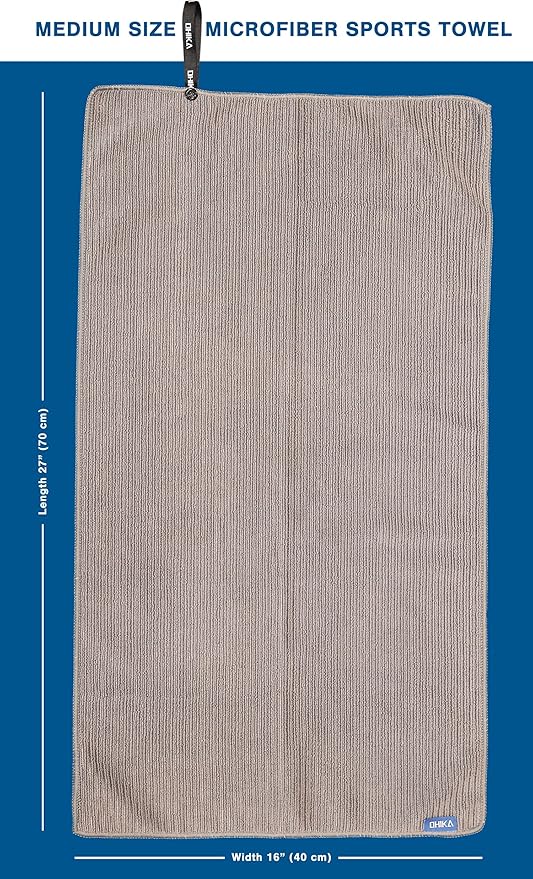 Microfiber Gym Towels with Snap Strap Closure, Ribbed Pattern Sports Towels for Yoga, Home and Outdoor Activities, 27” x 16”, 6 Pack, Black/Grey