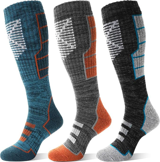 Anlisim 3 Pairs Unisex Merino Wool Ski Thermal Warm Thick Knee High Long Socks