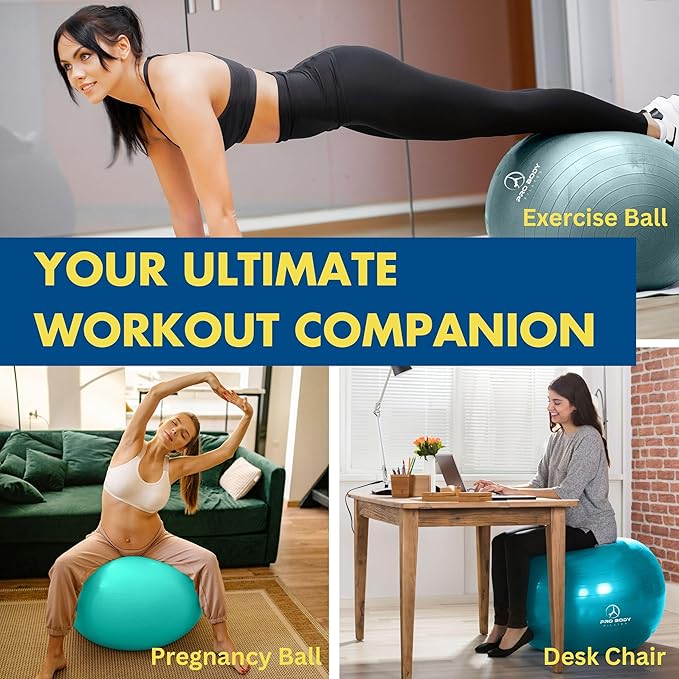 ProBody Pilates Yoga Ball - Fresh Colors Exercise Ball for Stability, Pregnancy, Workout & Physical Therapy