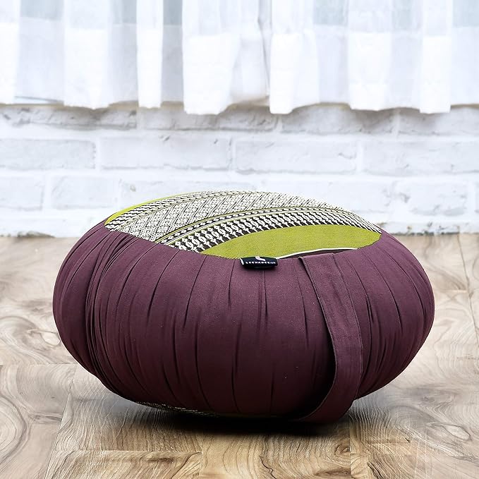 Leewadee Meditation Cushion Set – 1 Round Zafu Meditation Pillow and 1 Square Roll-Up Zabuton Meditation Mat, Pillows Bundle Filled with Kapok