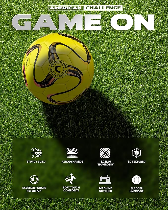 American Challenge Brasilia Soccer Ball – Soccer Ball Size 5, 4, 3 & 2 – for Youth & Adults – Ideal for Practice, Training & Grass Fields