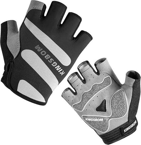 KINGSBOM Breathable Cycling Gloves, Shock-Absorbing Bike Gloves with Light Silicone Gel Pad, Anti-Slip Bicycle Gloves for Men and Women